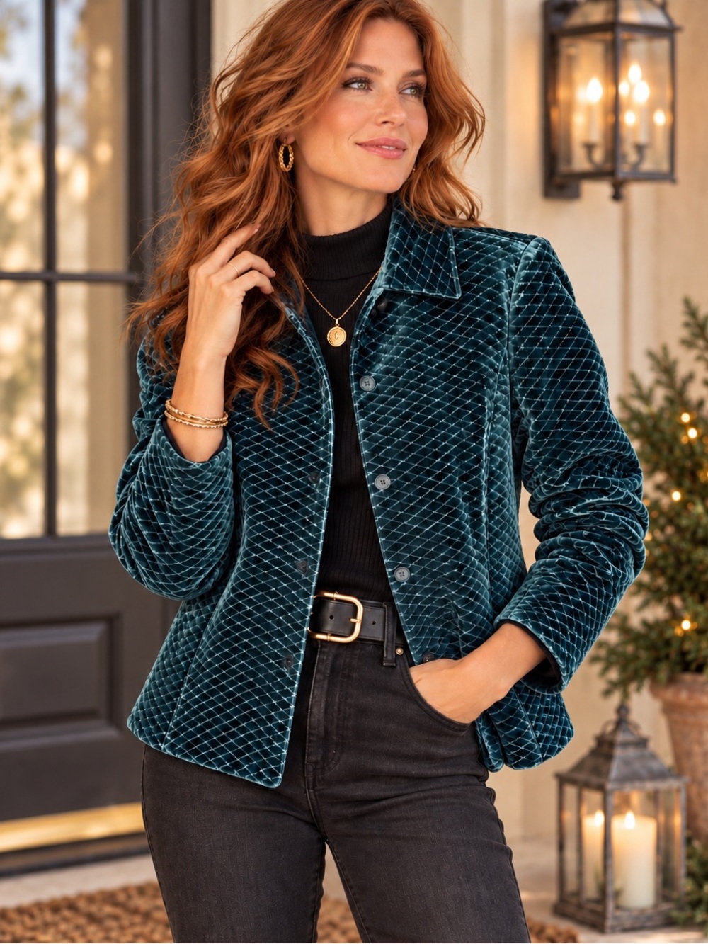Worth Velvet Holiday Green Quilted Diamond Lined Jacket Blazer 10